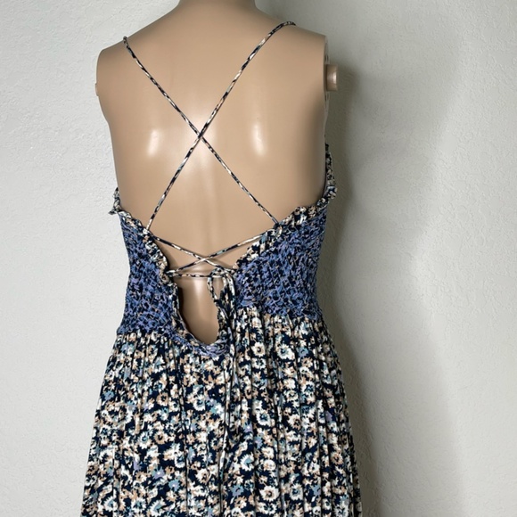 Free People One I Love Smocked Strappy Back Maxi Dress Size L Ruffle Multicolor - Picture 4 of 14